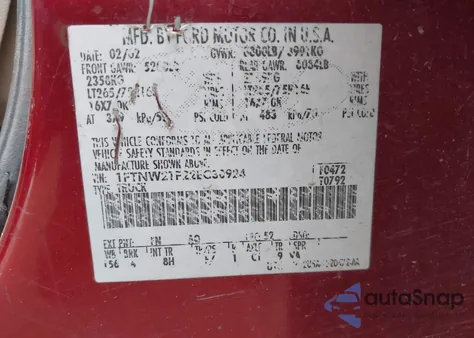 2002 Ford Super Duty F-250 Lariat/Xl/Xlt from USA, damaged, VIN 1FTNW21F22EC30924